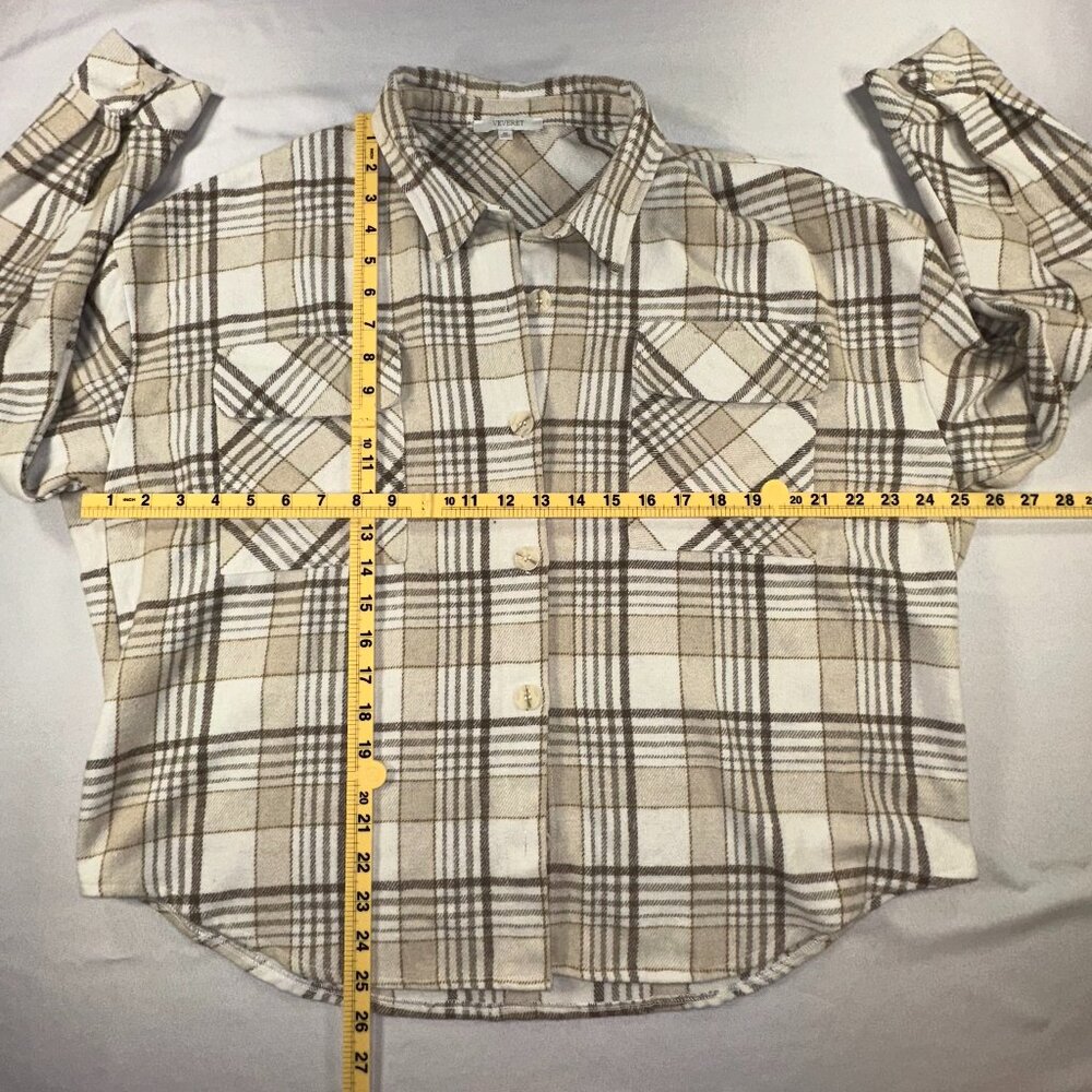 Veveret Plaid Fleece Shacket Size Medium Light Colors - Picture 7 of 7